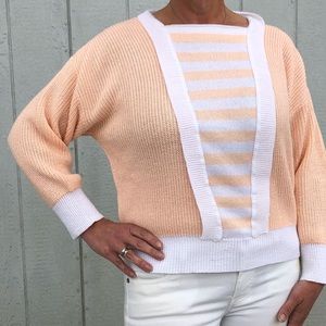 Savion Ignacy Feuer Vintage Sweater Cut Off Cropped Knit Pink & White Stripe